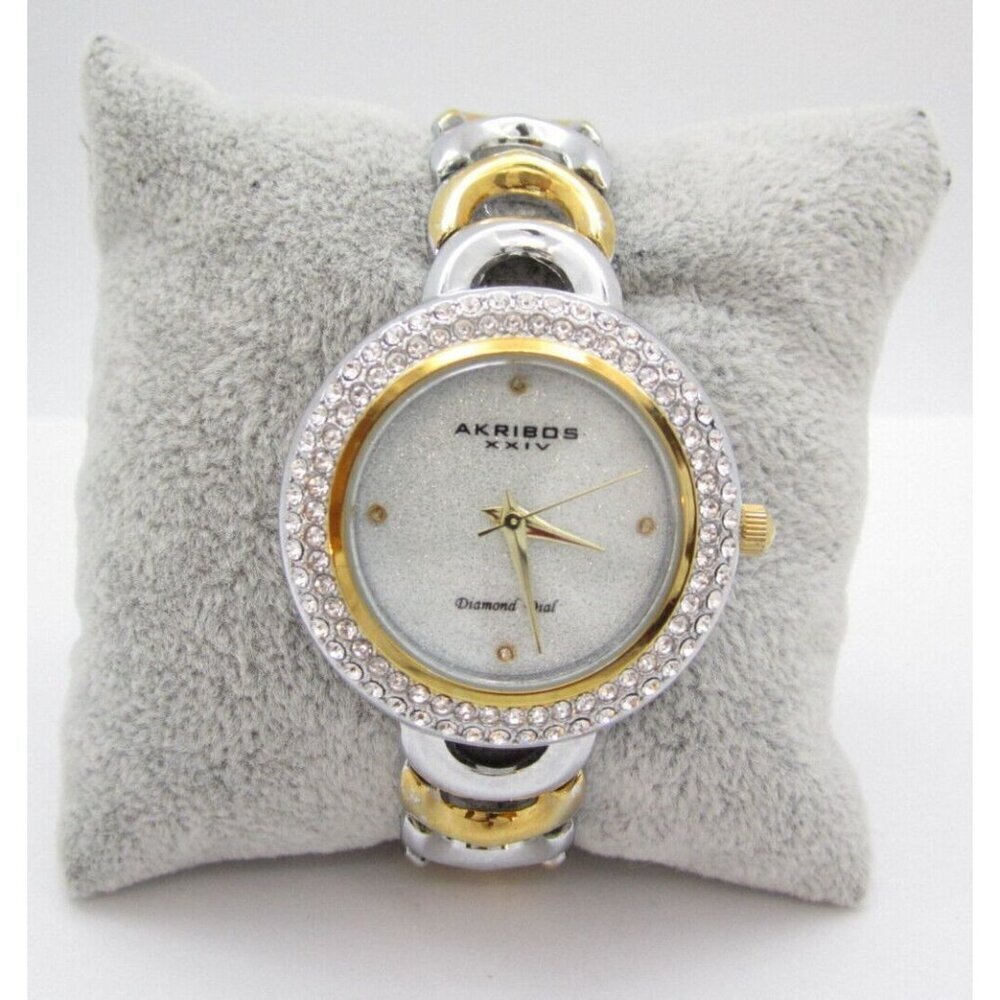 Women Akribos Xxiv Diamond Dia Analog 34mm Round Watch (H222) "New Battery"